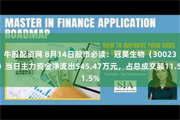 牛股配资网 8月14日股市必读：冠昊生物（300238）当日主力资金净流出545.47万元，占总成交额11.5%